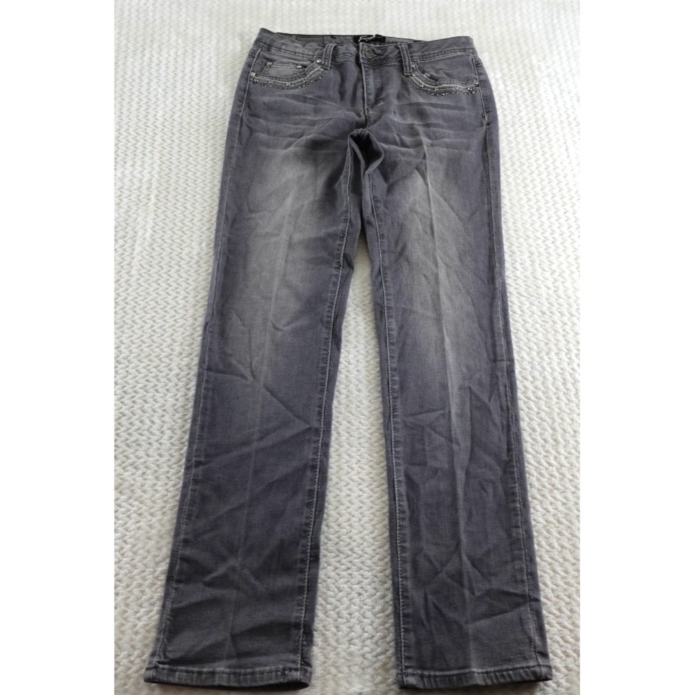 Earl Jeans Womens Size 8 Gray Embellished Studded Straight Leg Jeans